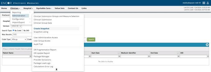 Administration - Create Snapshot