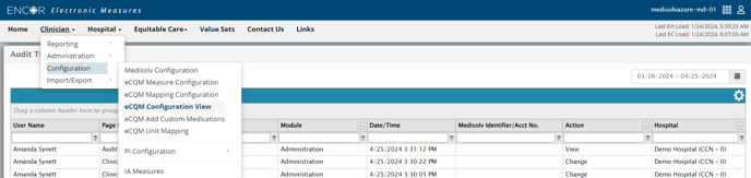 Configuration - eCQM Configuration View