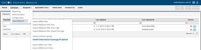 Inport Export - Health Information Exchange PI Upload